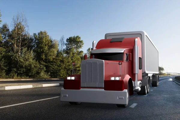 Lastbil på väg, 3D Render. — Stockfoto