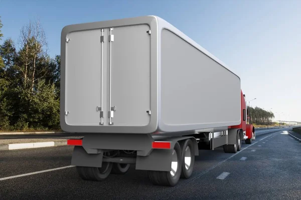 Lastbil på väg, 3D Render. — Stockfoto