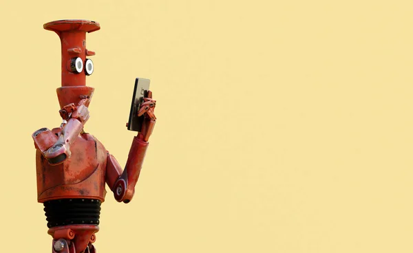 Grunge vintage robot look on cell phone. 3D rendering. — Stock Photo, Image