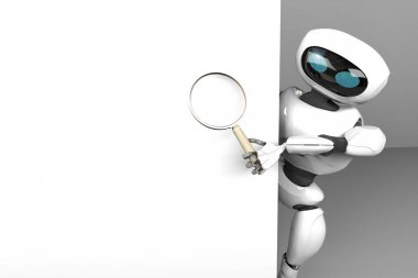 internette kadın robot arama , 3d render.