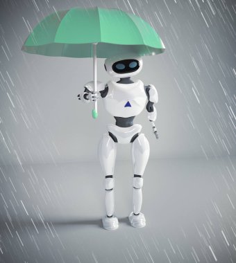 şemsiye ile robot kadın, 3d render.