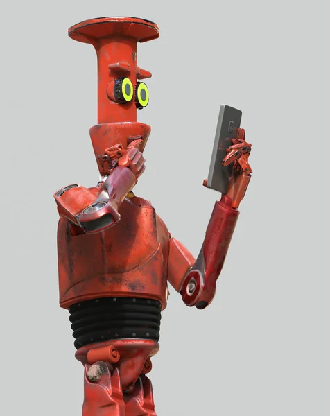 Grunge vintage robot regarder sur le téléphone portable. rendu 3D . — Photo