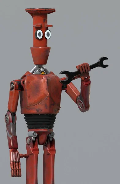 Grunge rocznika Robot reaguje na połączenie wsparcia technicznego — Zdjęcie stockowe