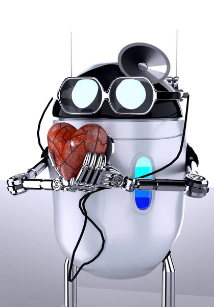 The robot medic with stethoscope,metal heart,3d render.