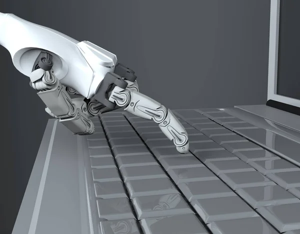 Robotic mão pressionando entrar chave no teclado. renderização 3d. trabalho i — Fotografia de Stock