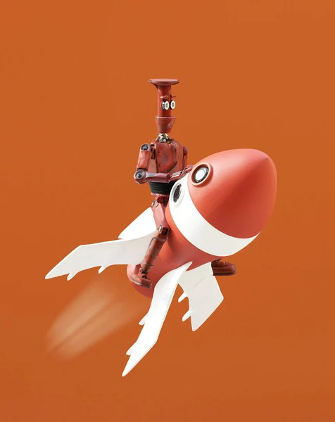 robot on rocket 3d render