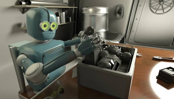 Retro Robot Tamir kırık bir mekanizma, Android det geri — Stok fotoğraf