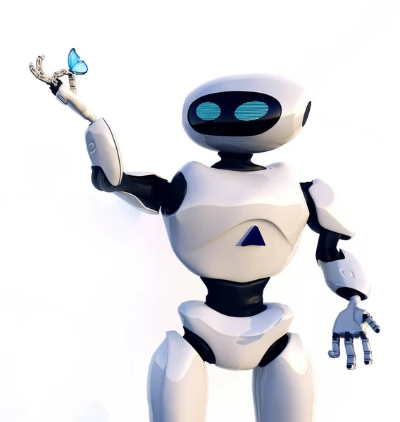 Figura del robot y mariposa sobre un fondo blanco —  Fotos de Stock