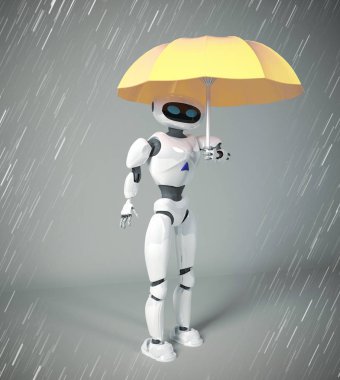 şemsiye ile robot kadın, 3d render.