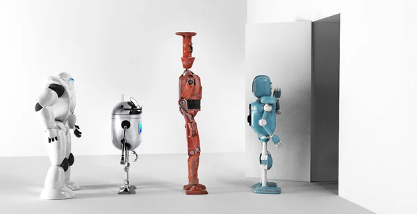 robots in line.3d render.