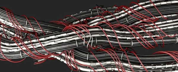 Mnoho elektrických vodičů, elektrický kabel, 3d vykreslení — Stock fotografie