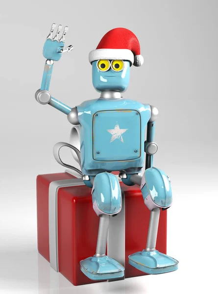 Noel şapkalı retro robot, Noel kutlaması, 3D render