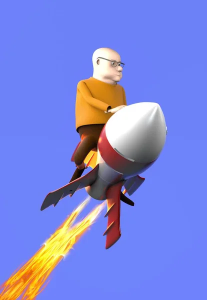 Roketli adam, karikatür stili, 3 boyutlu..