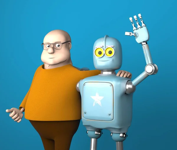 Roboten Och Mannen Vän Artificiell Intelligens Utbildning Render Royaltyfria Stockfoton
