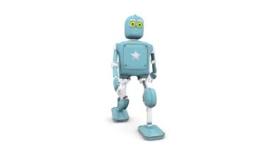 Robot Çizgi Filmi 3 boyutlu komik video canlandırma - yürüyüş döngüsü. Beyazda izole et