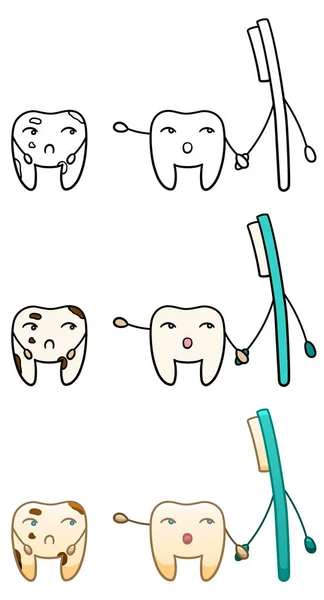 Dois dentes e uma escova de dentes — Vetor de Stock