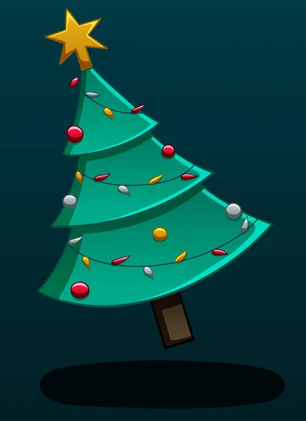 Árbol de Navidad levitante sobre un fondo azul oscuro — Vector de stock