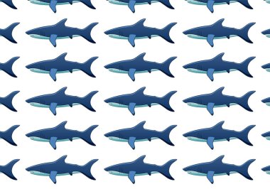 Beyaz arka planda köpekbalıkları deseni