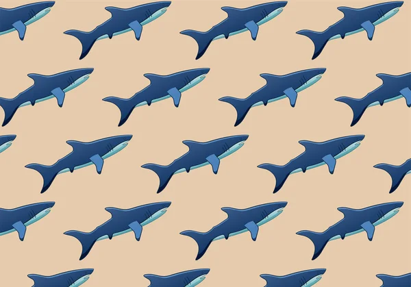 Muster von Haien auf beigem Hintergrund — Stockvektor