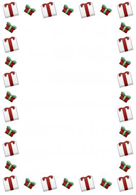 Beyaz ve yeşil hediye kutuları ile dikdörtgen çerçeve