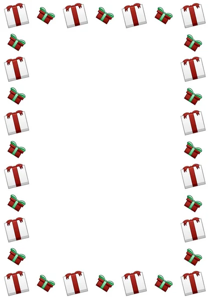 Cadre rectangulaire avec boîtes-cadeaux blanches et vertes — Image vectorielle