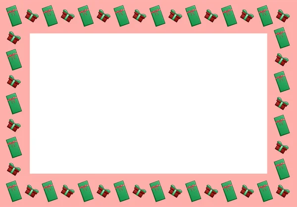 粉红色矩形框架，带绿色和红色礼品盒 — 图库矢量图片