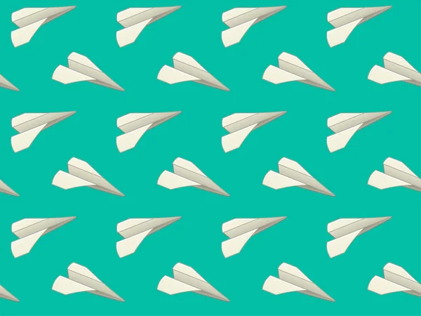 Een naadloos patroon van White Paper vliegtuigen — Stockvector