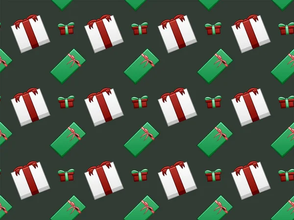 Yeşil, kırmızı ve beyaz hediye kutularının dikişsiz deseni