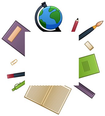 Beyaz arka plan üzerinde kırtasiye ile kare çerçeve