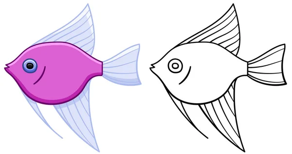 Pink Angelfish em versões coloridas e linha — Vetor de Stock