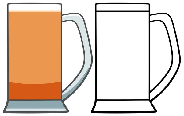 Beer glass with handle in colored and line version — Stock Vector