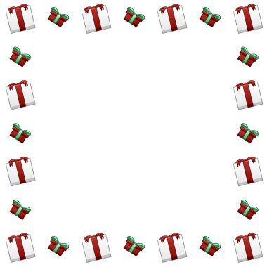 Beyaz ve yeşil hediye kutuları ile kare çerçeve