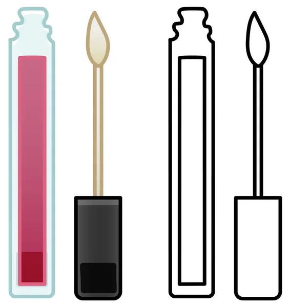 Brillo labial rosa en versiones de color y línea — Vector de stock