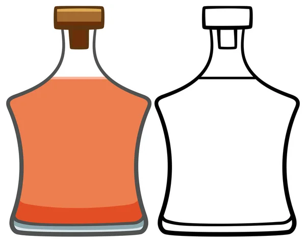 Glass cognac bottle in colored and line versions — Stock Vector