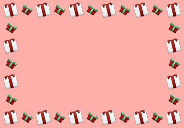 Beyaz ve kırmızı hediye kutularıyla dikdörtgen çerçeve
