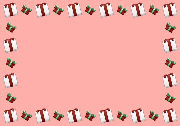 Cadre rectangulaire avec boîtes-cadeaux blanches et rouges — Image vectorielle