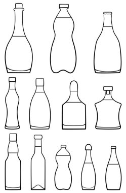 Sıraya dizilmiş on iki içecek şişesi.