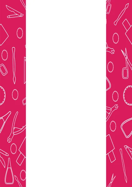 Cadre rose avec motif d'accessoires de manucure blanche — Image vectorielle
