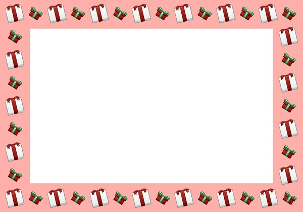 Cornice rettangolare rosa con scatole regalo bianche e rosse — Vettoriale Stock