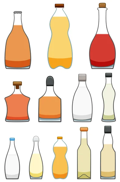一套12瓶不同的饮料 — 图库矢量图片