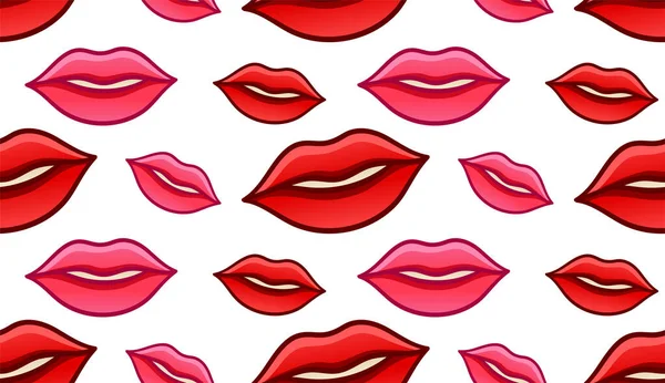 Red and pink lips kisses seamless pattern — Stock Vector