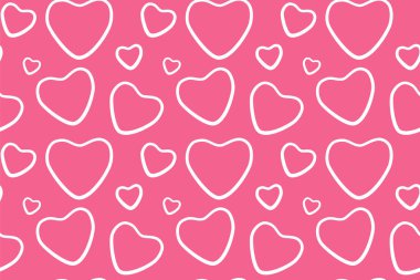 White line hearts seamless pattern on pink background