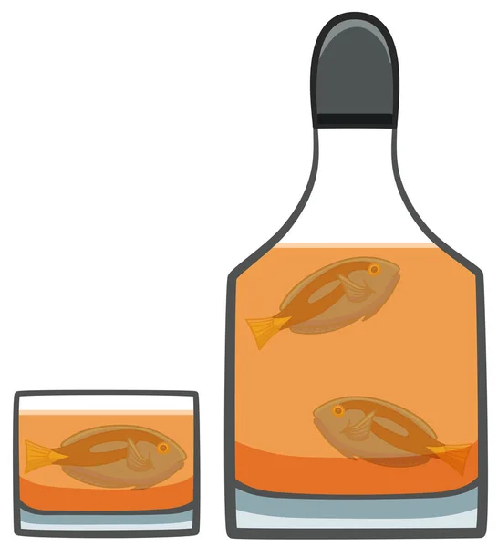 瓶子里的手术鱼和威士忌里的酒杯 — 图库矢量图片