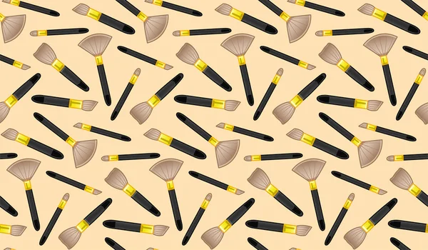 Brosses de maquillage motif sans couture sur fond beige — Image vectorielle