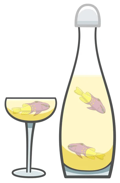 王家奶奶的鱼在瓶子里，香槟里 — 图库矢量图片