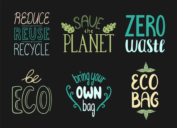 Conjunto Cotações Ecológicas Motivacionais Ecologia Letras Desenhadas Mão Ilustração Vetorial — Vetor de Stock