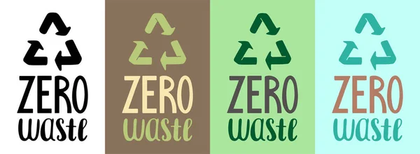 零浪费手绘字母与回收标志集矢量插图 不同的颜色背景 世界环境日的登记 — 图库矢量图片
