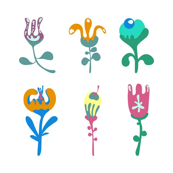 Conception graphique de fleurs. Ensemble vectoriel d'éléments floraux avec fleurs dessinées à la main. — Image vectorielle