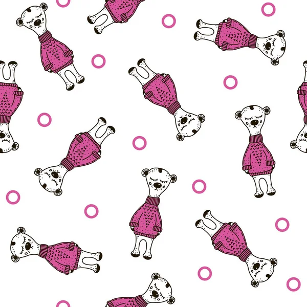 Bear teddy polar Seamless pattern. doodle vector. — Stock Vector