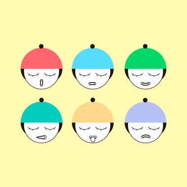 İfadeler veya emoji illüstrasyon çizgi simgeleri kümesi. Gülümseme simgeleri çizgi sanat sarı arka plan üzerinde izole vektör illüstrasyon.